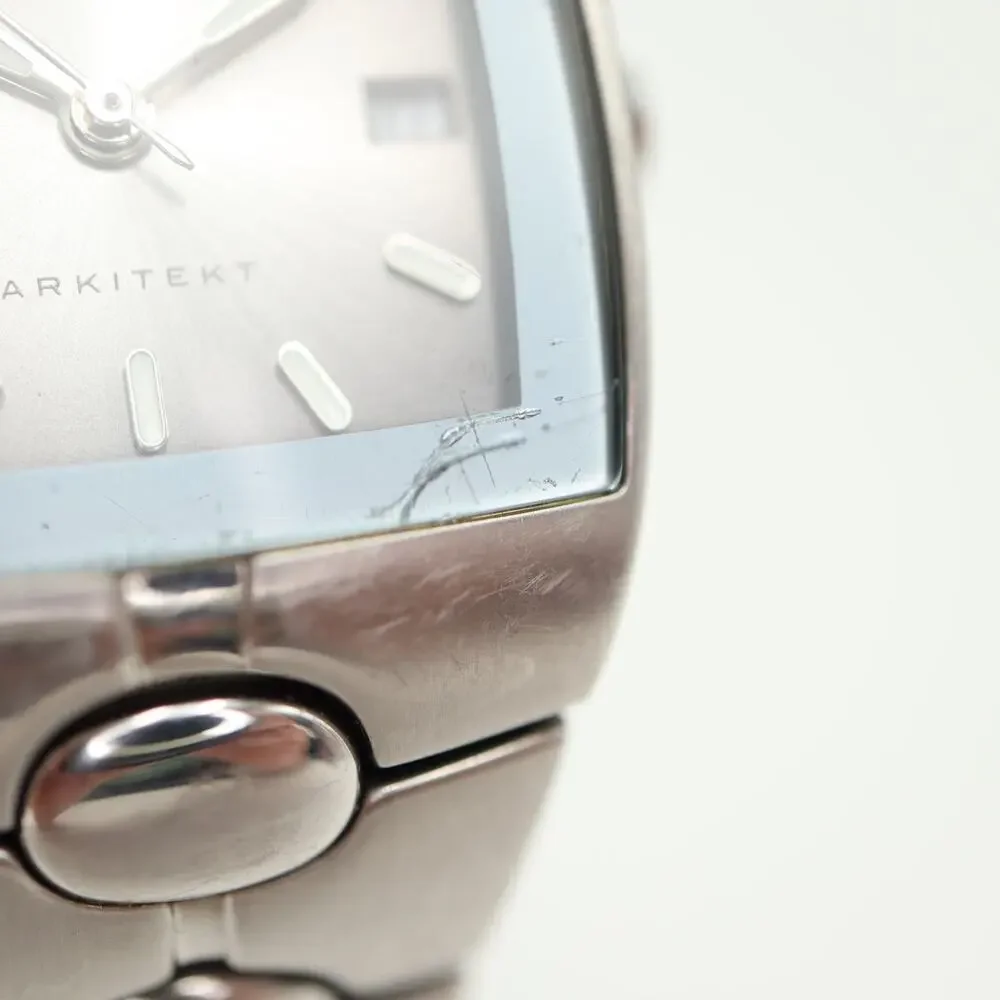 Fossil Arkitekt Silver Tone Square 26mm Womens Watch Steel FS2921 w New Battery